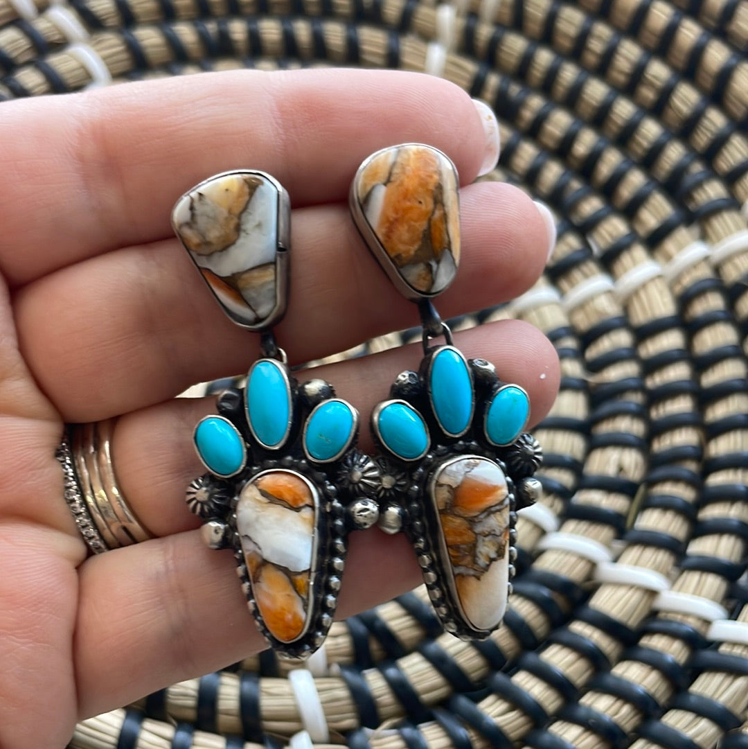 Navajo Spice, Turquoise & Sterling Silver Dangle Earrings Signed