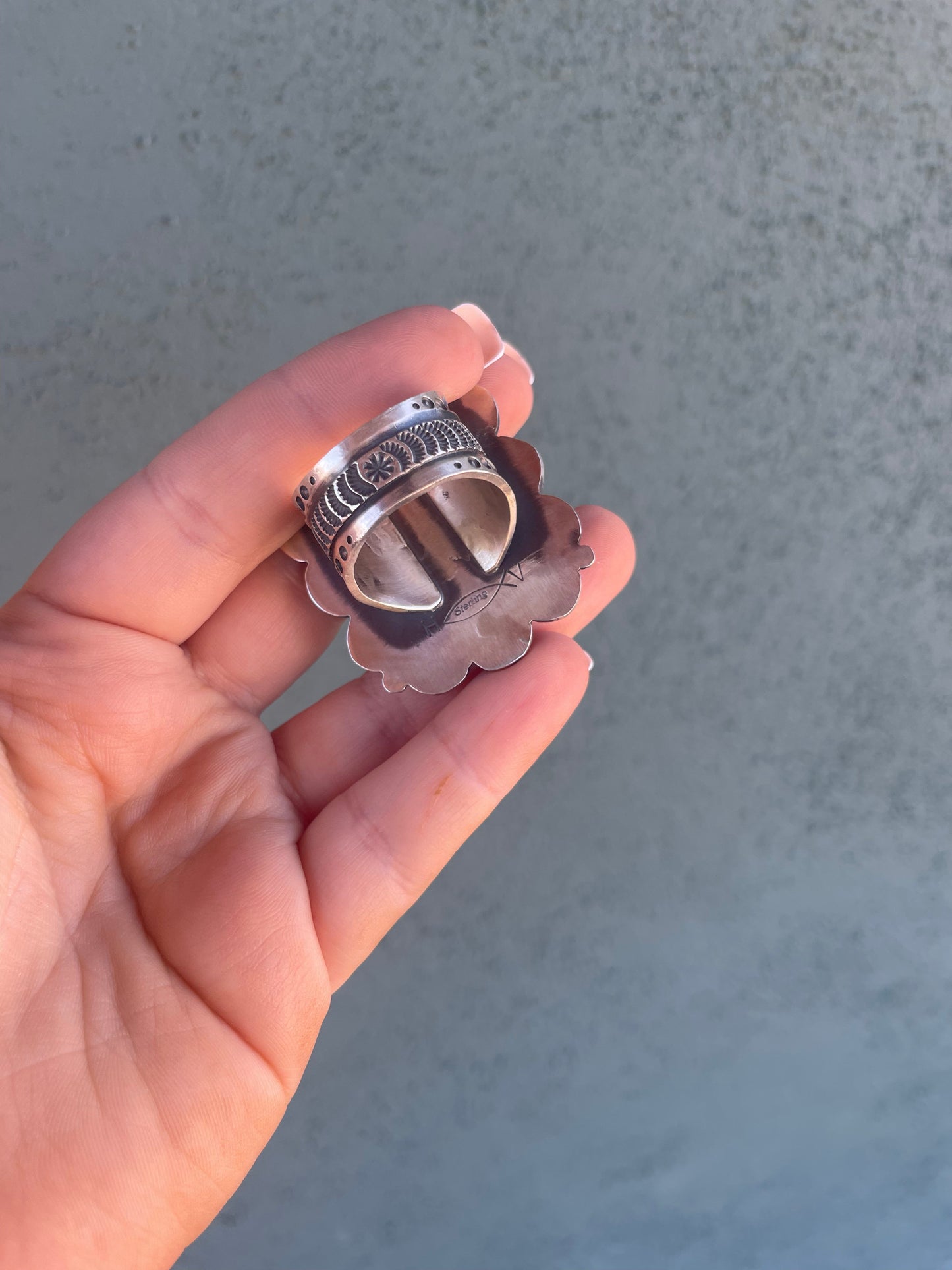 Navajo Sterling Silver & Turquoise Statement Ring Size 12