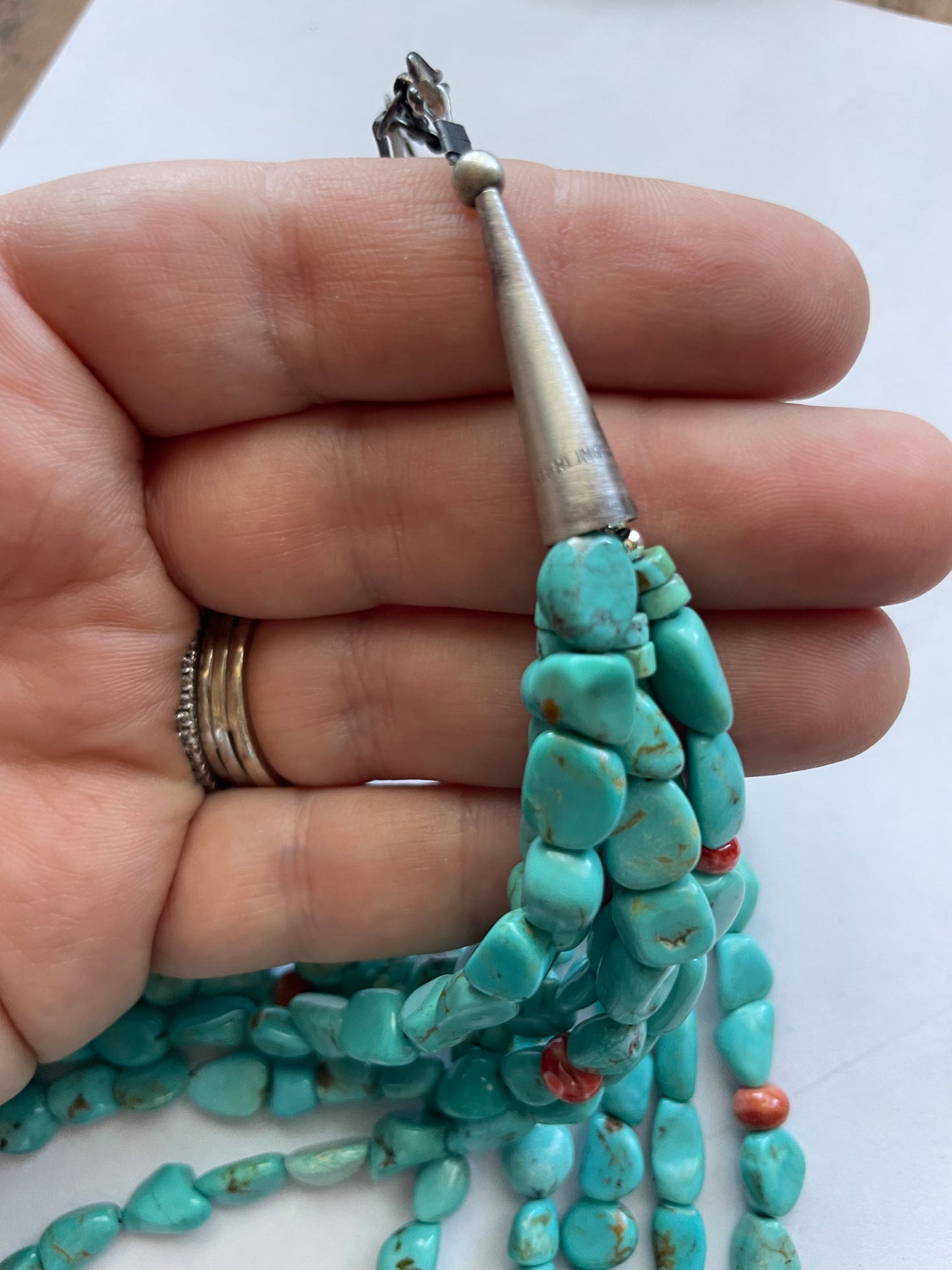 Navajo Turquoise & Sterling Silver 5 Strand Beaded Necklace