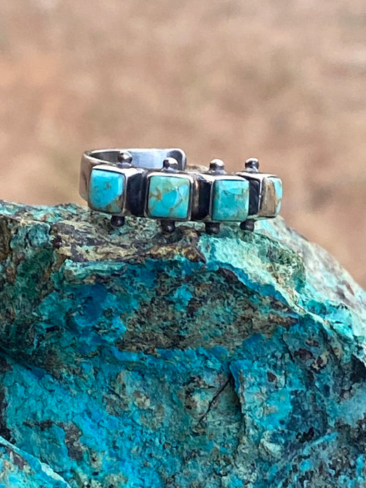 Handmade Sterling Silver & Natural Kingman Turquoise Square adjustable Ring