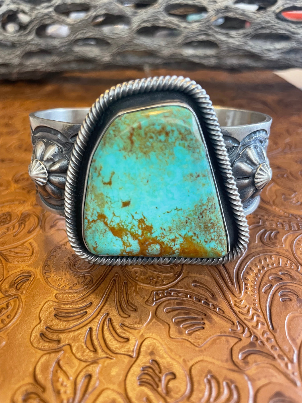 Navajo Royston Turquoise & Sterling Silver Cuff Bracelet Chimney Butte