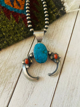 Load image into Gallery viewer, Navajo Sterling Silver, Turquoise &amp; Coral Naja Pendant By Chimney Butte