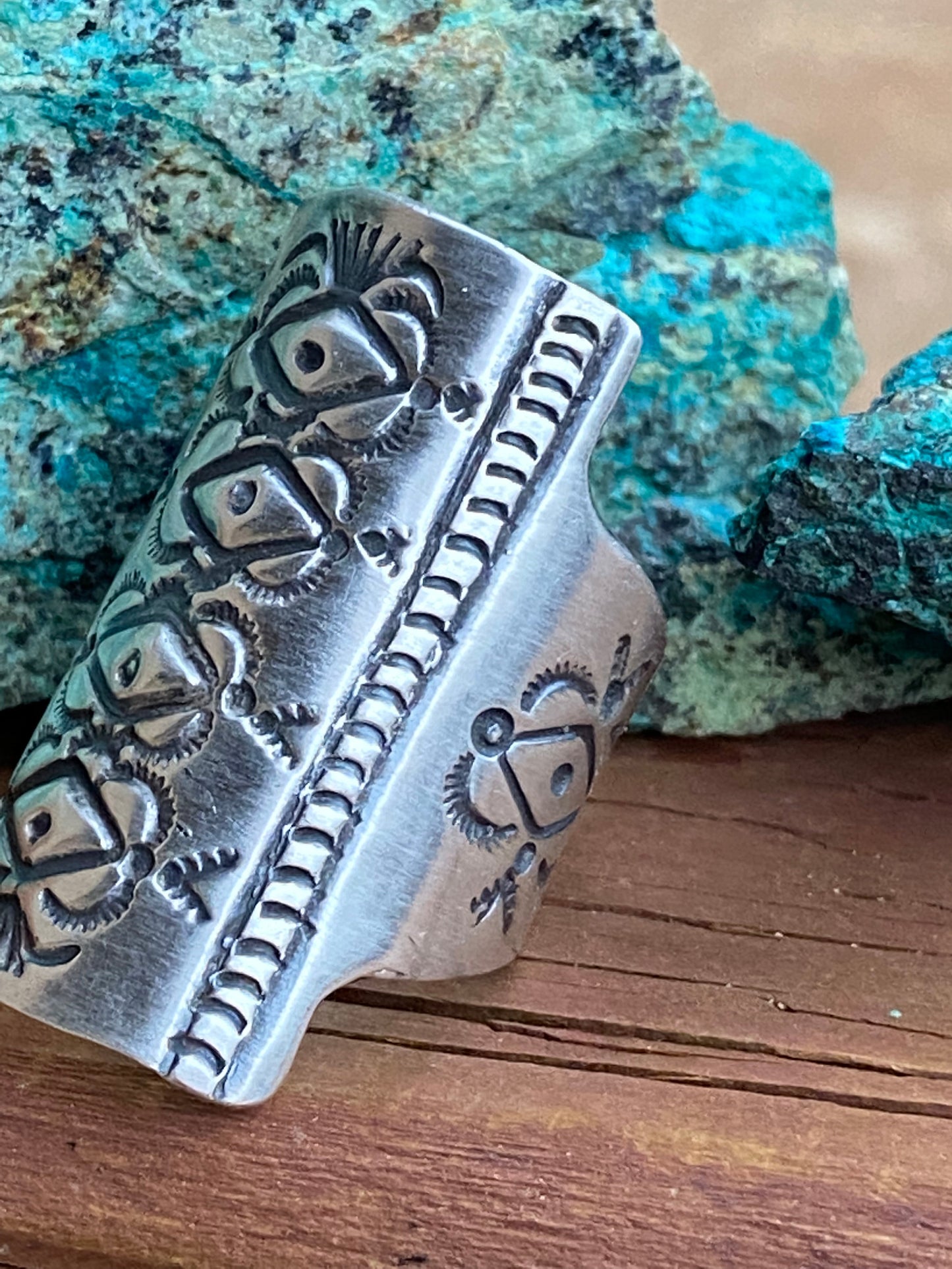 Marcella James Navajo Sterling Silver Concho Hand Stamped Ring