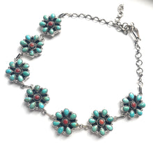 Load image into Gallery viewer, Hand Made Sterling Silver Turquoise &amp; Coral Choker Necklace Signed Nizhoni