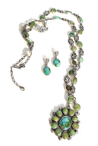 Navajo Sterling Silver Sonoran Gold and Sonoran Mountain Turquoise Necklace Set