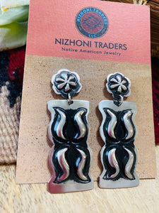 Navajo Sterling Silver Concho Dangle Earrings By Leander Tahe