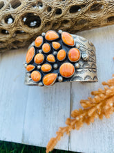 Load image into Gallery viewer, Beautiful Vintage Navajo Orange Spiny &amp; Sterling Silver Cuff Bracelet Signed