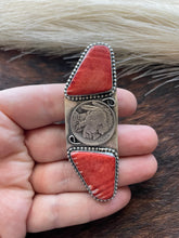 Load image into Gallery viewer, Navajo Sterling Silver Red Spiny Liberty Coin Ring Size 8.5