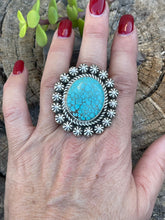Load image into Gallery viewer, Navajo Sterling Silver Kingman Web Turquoise Adjustable Ring Artist Abel Toledo