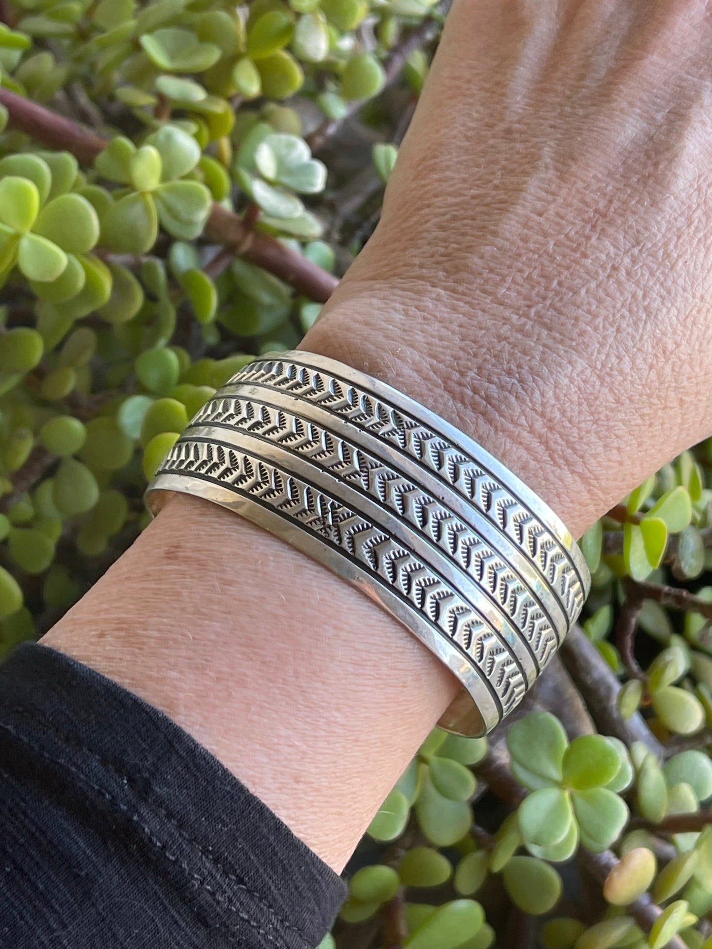 Navajo Sterling Silver HandStamped Southwest Bracelet Cuff