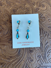 Load image into Gallery viewer, Zuni Sterling Silver And Turquoise Dangle Earrings