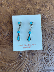 Zuni Sterling Silver And Turquoise Dangle Earrings