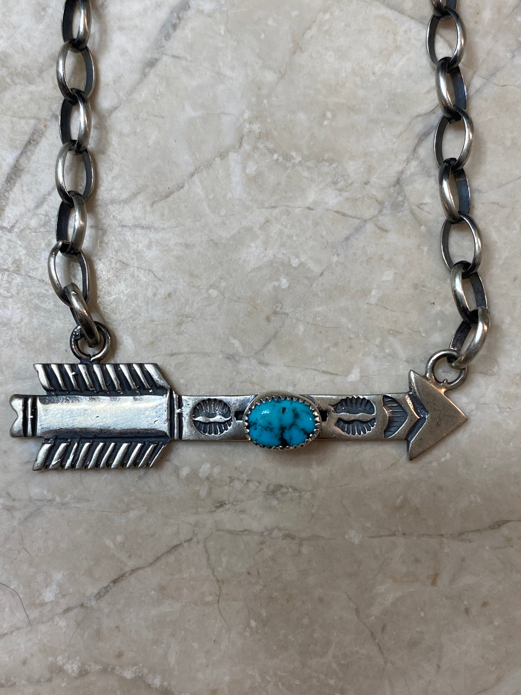 Navajo Sterling Silver & Kingman Turquoise Arrow Necklace