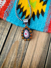 Load image into Gallery viewer, Handmade Sterling Silver, Fordite &amp; Garnet Cluster Pendant