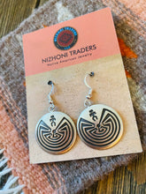 Load image into Gallery viewer, Navajo Hand Stamped Sterling Silver Man in the Maze Dangle Earrings