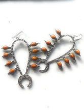 Load image into Gallery viewer, Navajo Sterling Silver &amp; Orange Spiny Squash Blossom Dangle Earrings Signed