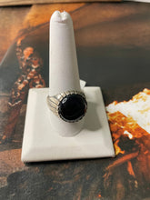 Load image into Gallery viewer, Navajo Ray Jack Sterling Silver Black Onyx Round Ring Size 12