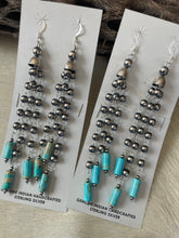 Load image into Gallery viewer, Navajo Pearl Sterling Silver Hand Made Turquoise Dangle Earrings