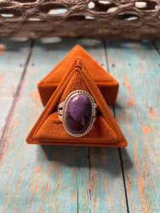Old Pawn Navajo Sterling Silver & Charorite Ring Size 8.5