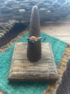 Navajo Sterling Silver & Multi Stone Inlay Ring Size 7.5
