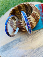 Load image into Gallery viewer, Navajo Sterling Silver &amp; Purple Opal Inlay Hoop Earrings Signed