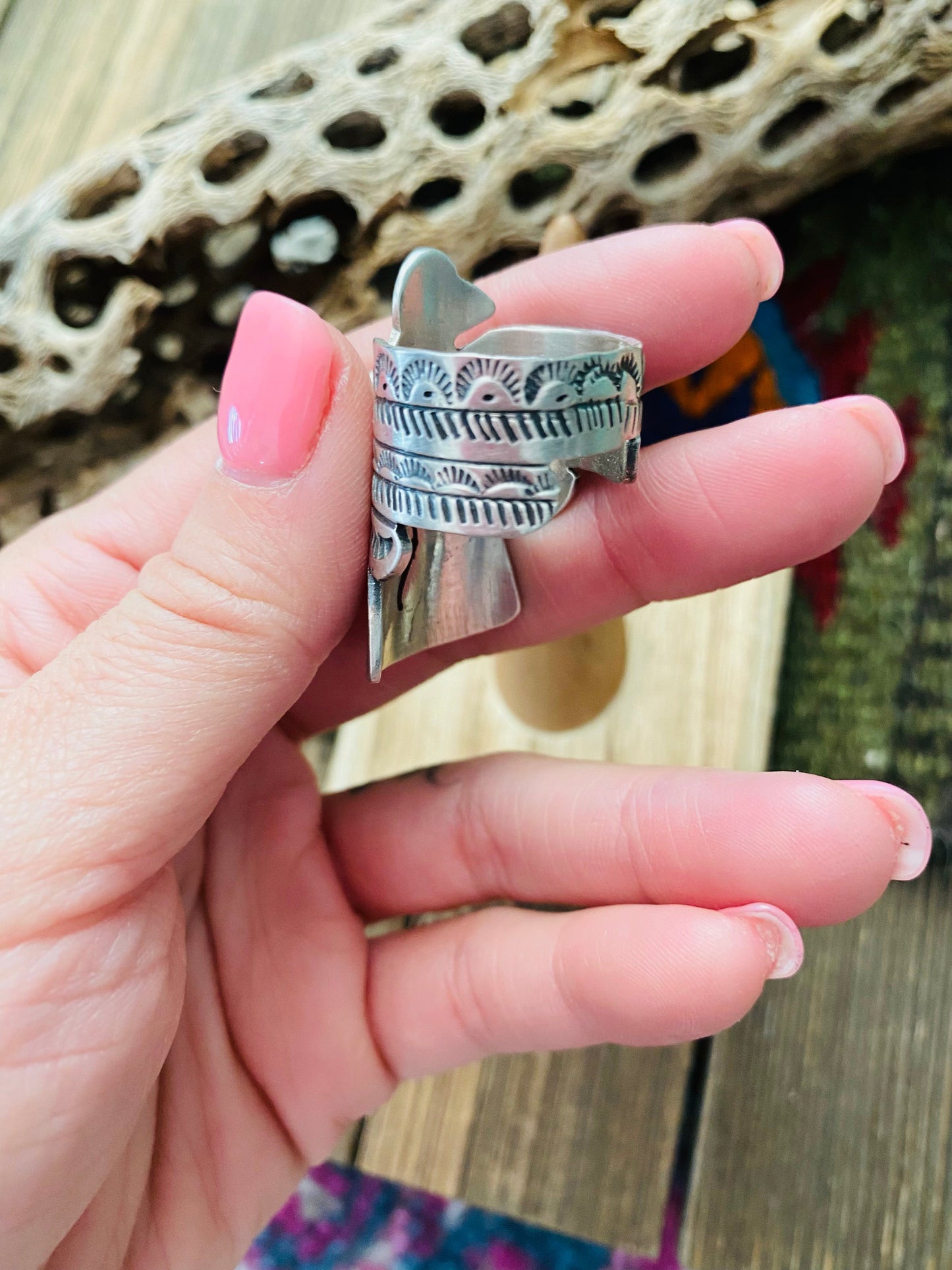 Navajo Sterling Silver & Orange Spiny Thunderbird Ring