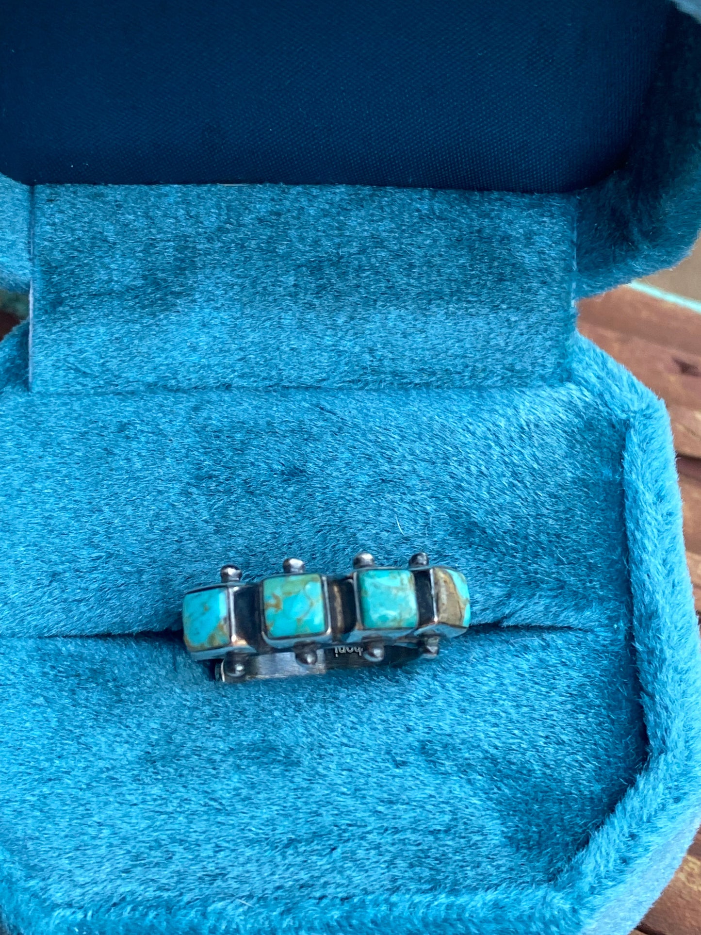 Handmade Sterling Silver & Natural Kingman Turquoise Square adjustable Ring