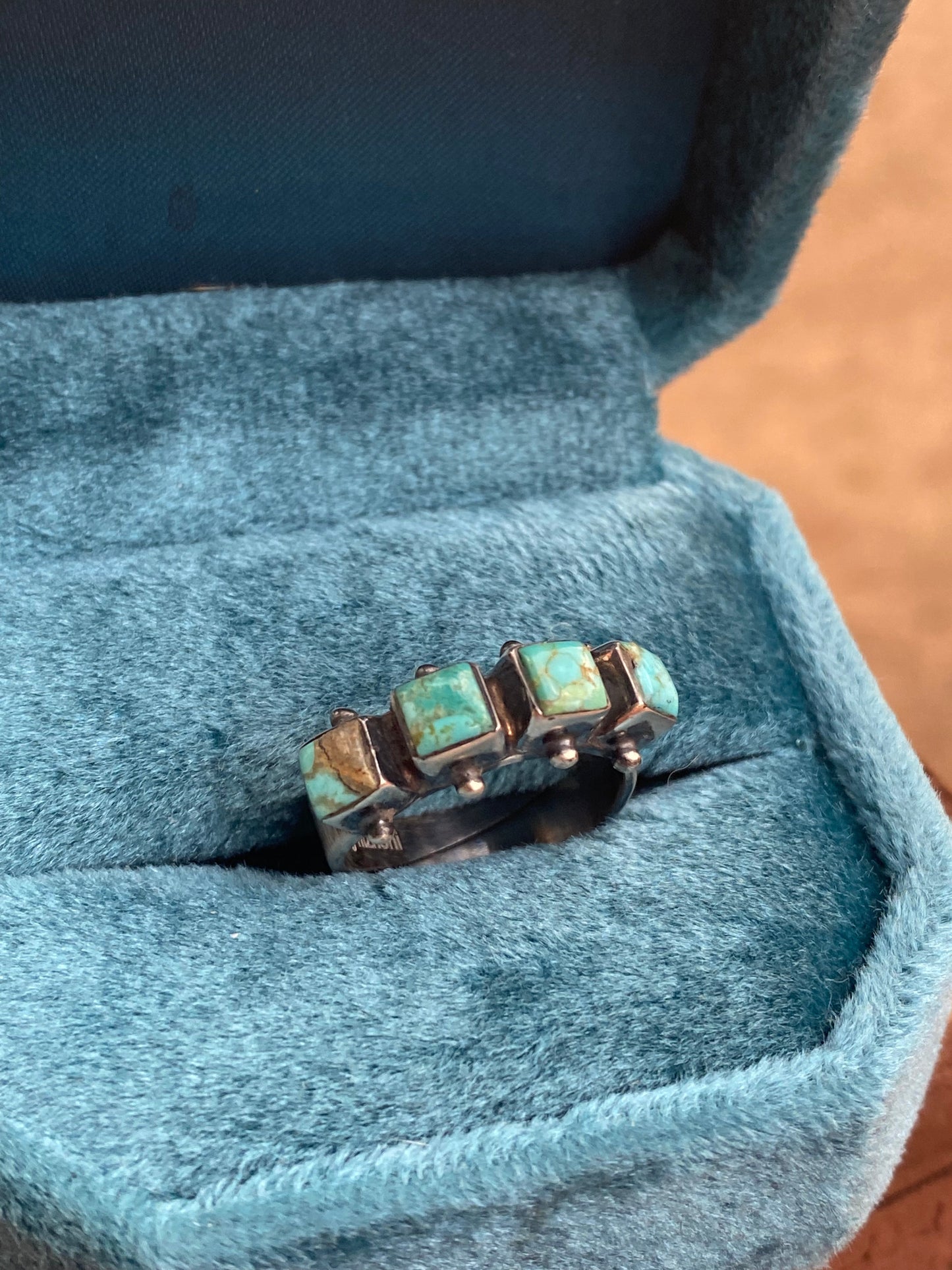 Handmade Sterling Silver & Natural Kingman Turquoise Square adjustable Ring