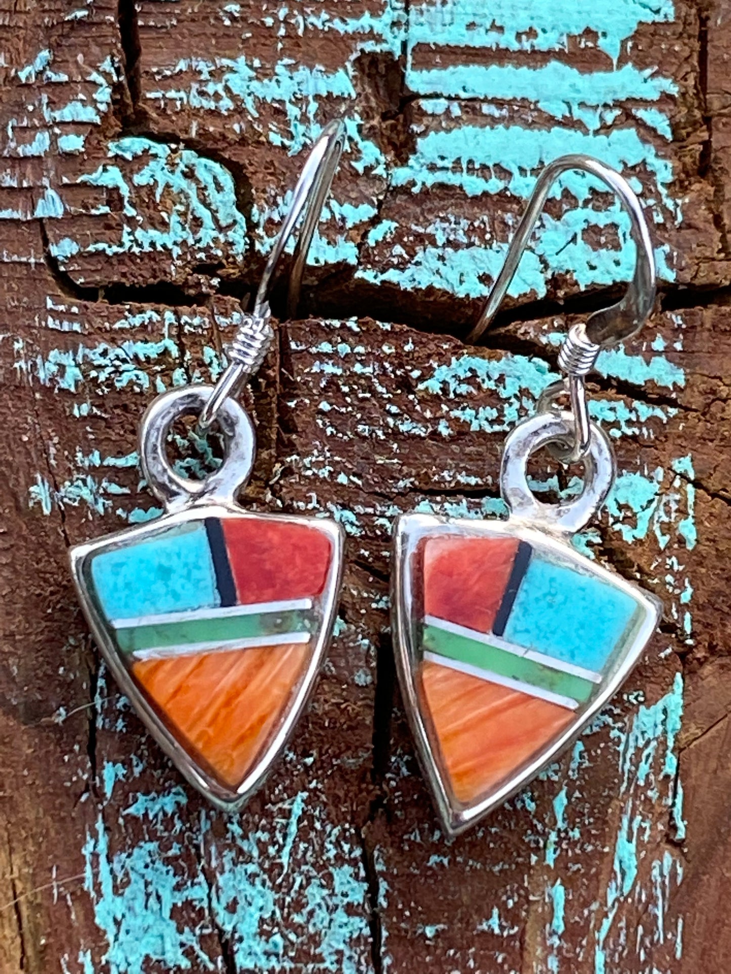 Turquoise Orange Spiny Mini Triangle Drop Earrings