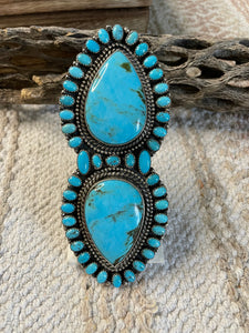 Navajo Kingman And Sleeping Beauty Turquoise Sterling Silver Statement Ring Sz 8