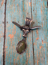Load image into Gallery viewer, Navajo Sterling Silver And Turquoise Long Horn Pendant By Kevin Billah
