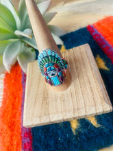 Load image into Gallery viewer, Handmade Sterling Silver &amp; Multi Stone Inlay Kachina Ring Size 9