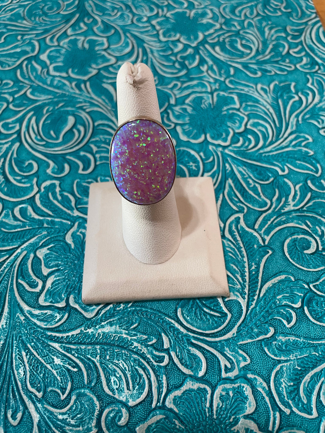 Old Pawn Navajo Sterling Silver & Pink Opal Ring Size 6