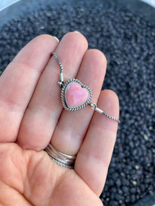 Navajo Queen Pink Conch Shell & Sterling Silver Heart Bracelet By P. Skeets