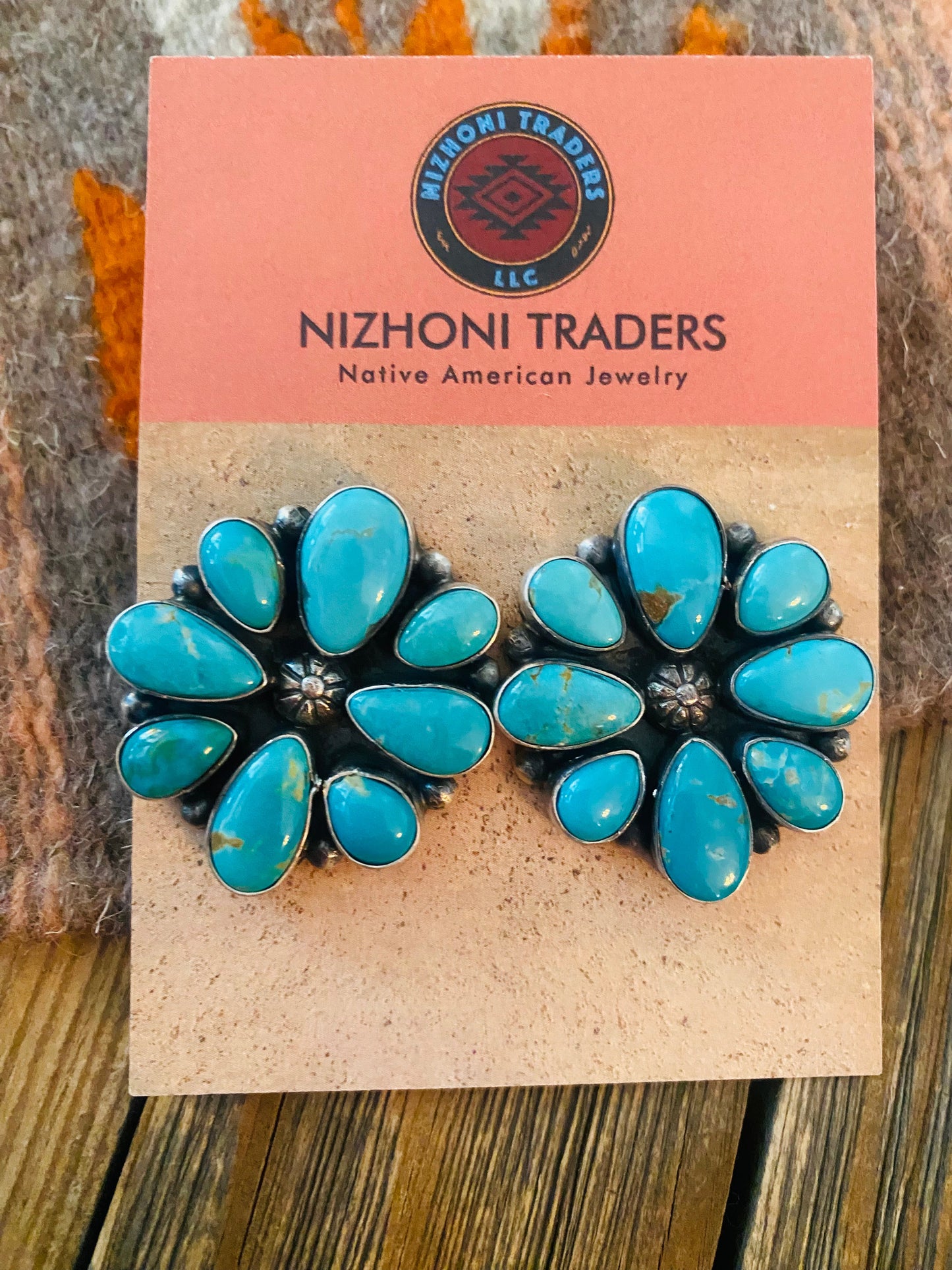 Navajo Sterling Silver & Natural Turquoise Cluster Post Earrings