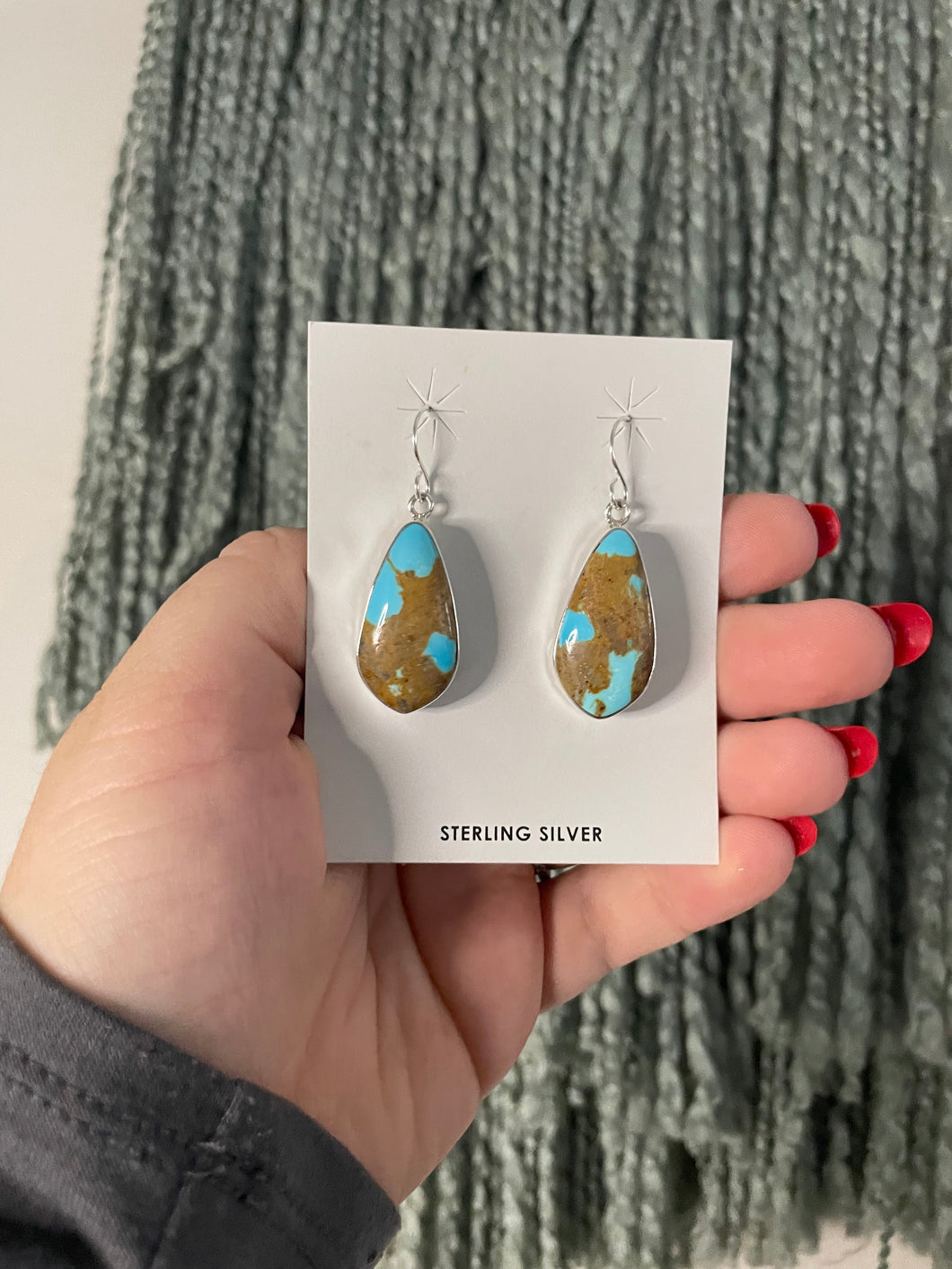 Navajo Royston Turquoise & Sterling Silver Dangle Earrings Signed