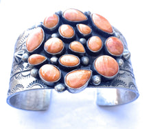 Load image into Gallery viewer, Beautiful Vintage Navajo Orange Spiny &amp; Sterling Silver Cuff Bracelet Signed