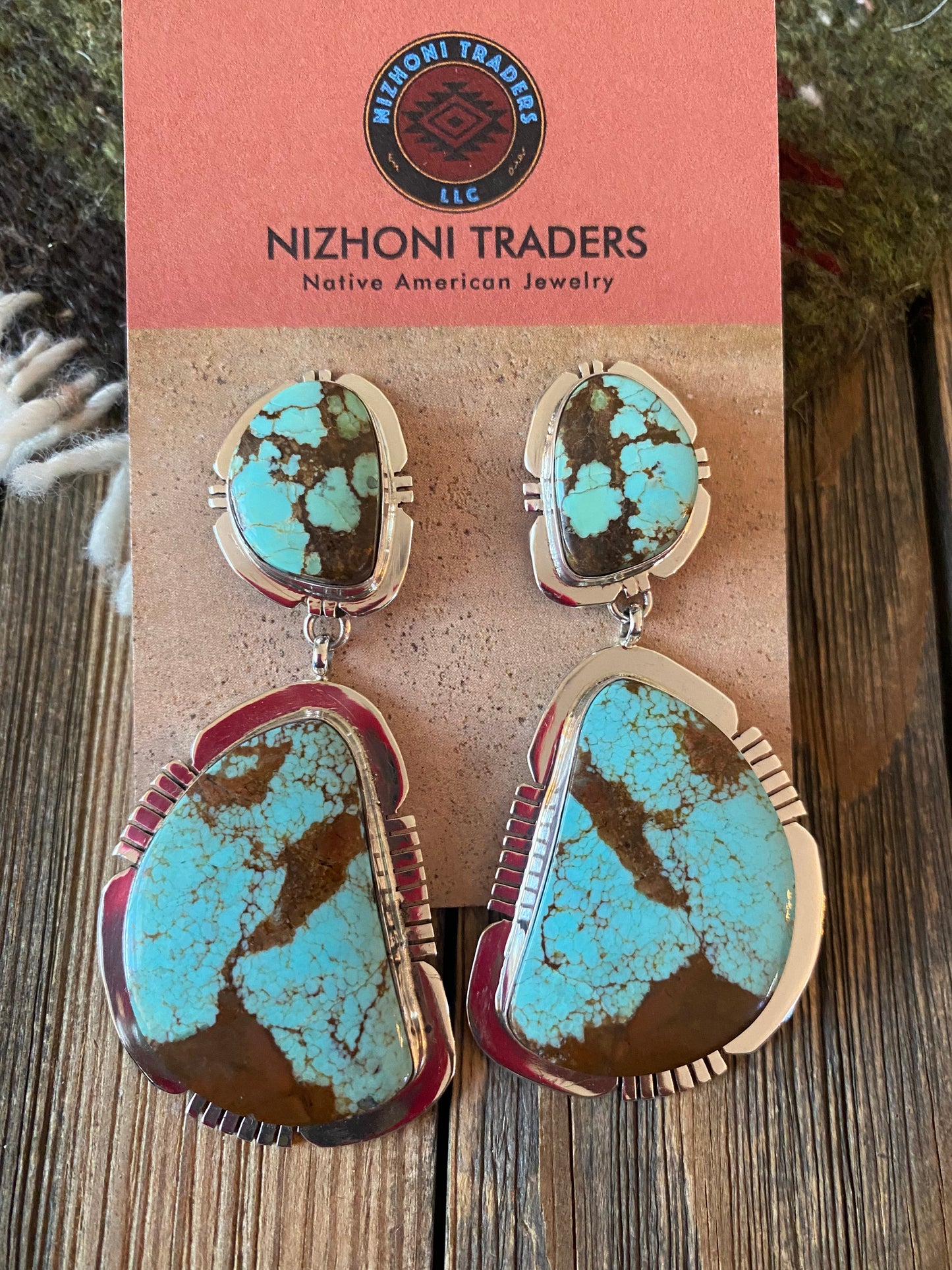 Navajo Number 8 Turquoise & Sterling Silver Dangle Earrings