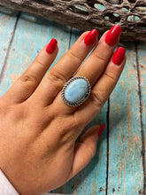 Load image into Gallery viewer, Old Pawn Navajo Sterling Silver &amp; Light Blue Larimer Ring Size 8.5