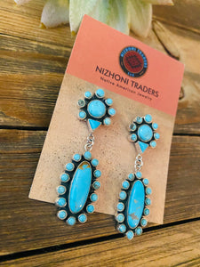 Handmade Turquoise And Sterling Silver Cluster Dangle Earrings