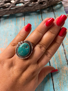 Old Pawn Navajo Sterling Silver & Turquoise Ring Size 8