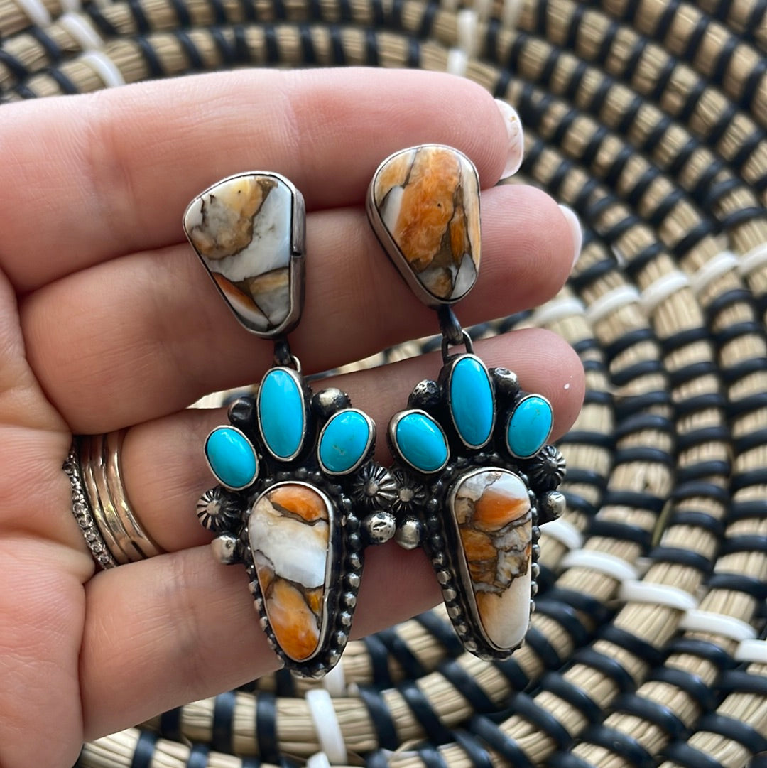 Navajo Spice, Turquoise & Sterling Silver Dangle Earrings Signed