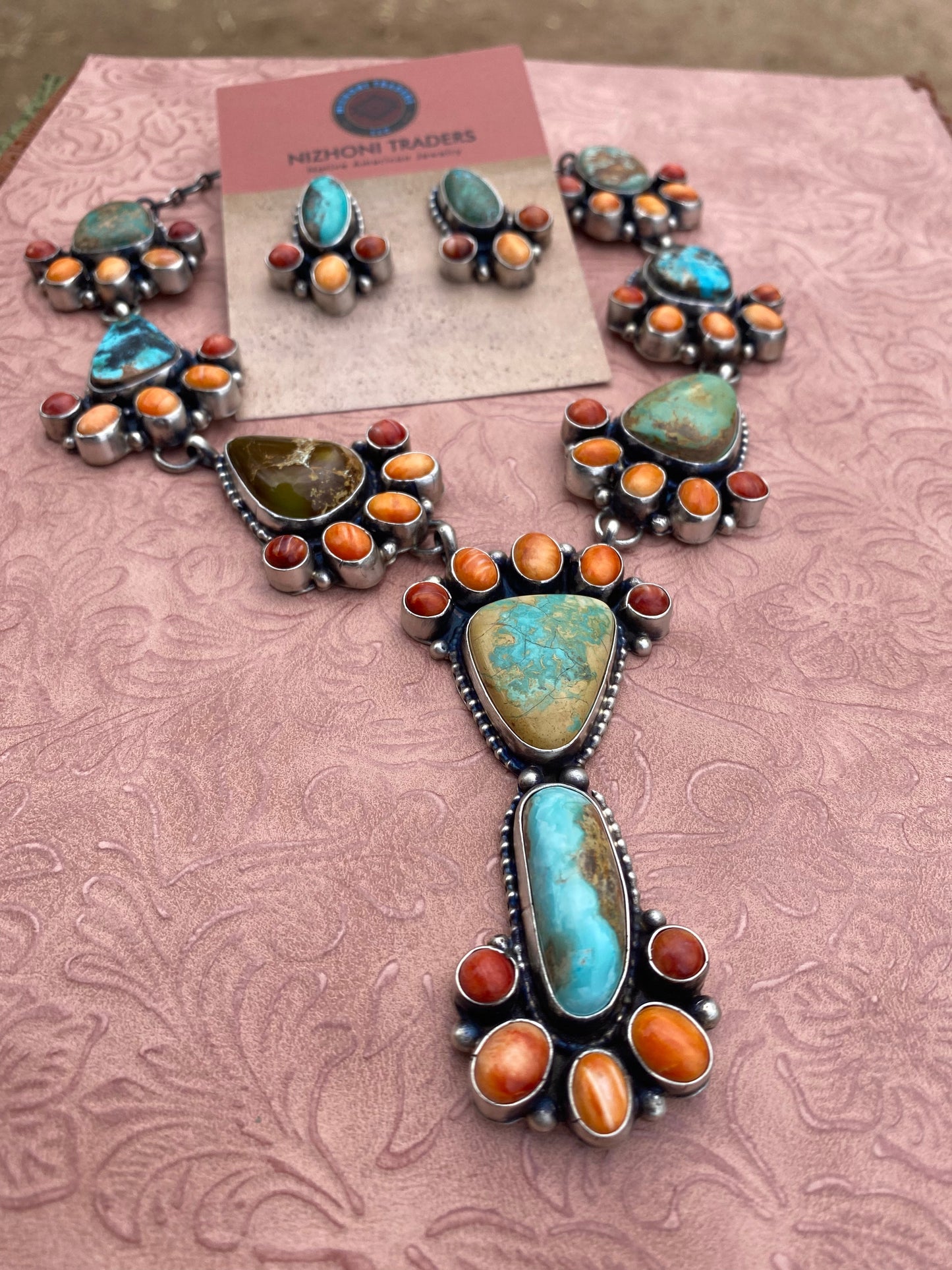 Sheila Becenti Royston Turquoise & Spiny Drop Necklace Set