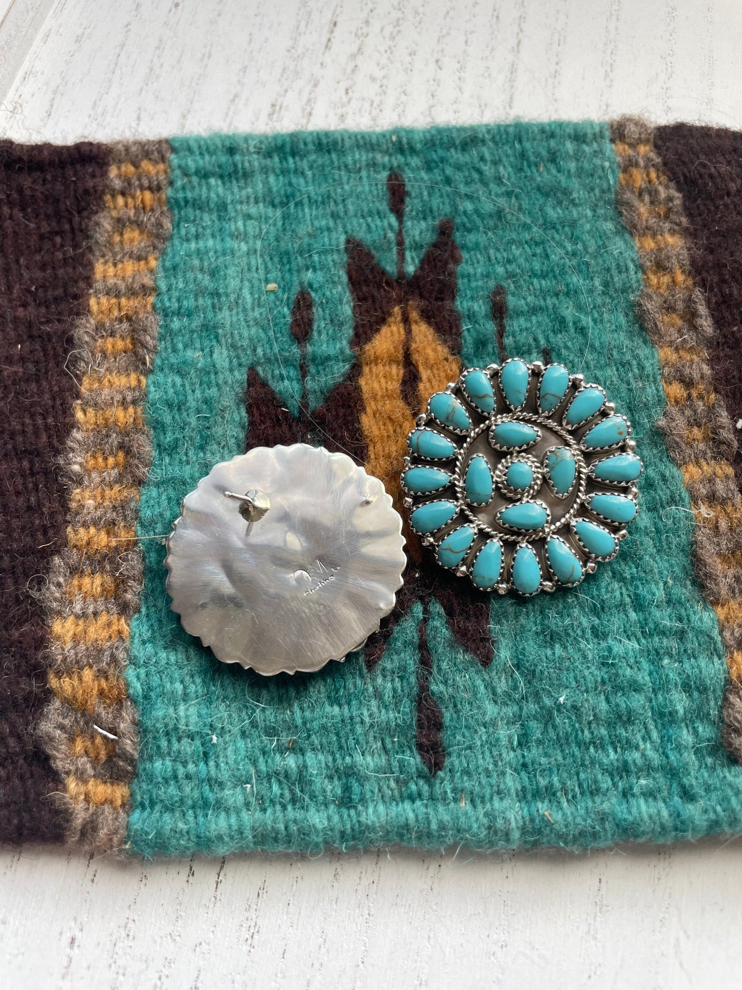 Navajo Sterling Silver & Turquoise Cluster Stud Earrings