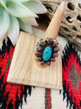 Load image into Gallery viewer, Handmade Sterling Silver, Spice &amp; Turquoise Cluster Adjustable Ring