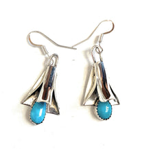 Load image into Gallery viewer, Navajo Turquoise &amp; Sterling Silver Blossom Dangle Earrings