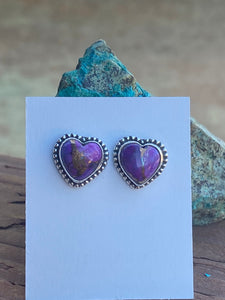 Sterling silver and purple Mojave Heart Stud Earrings