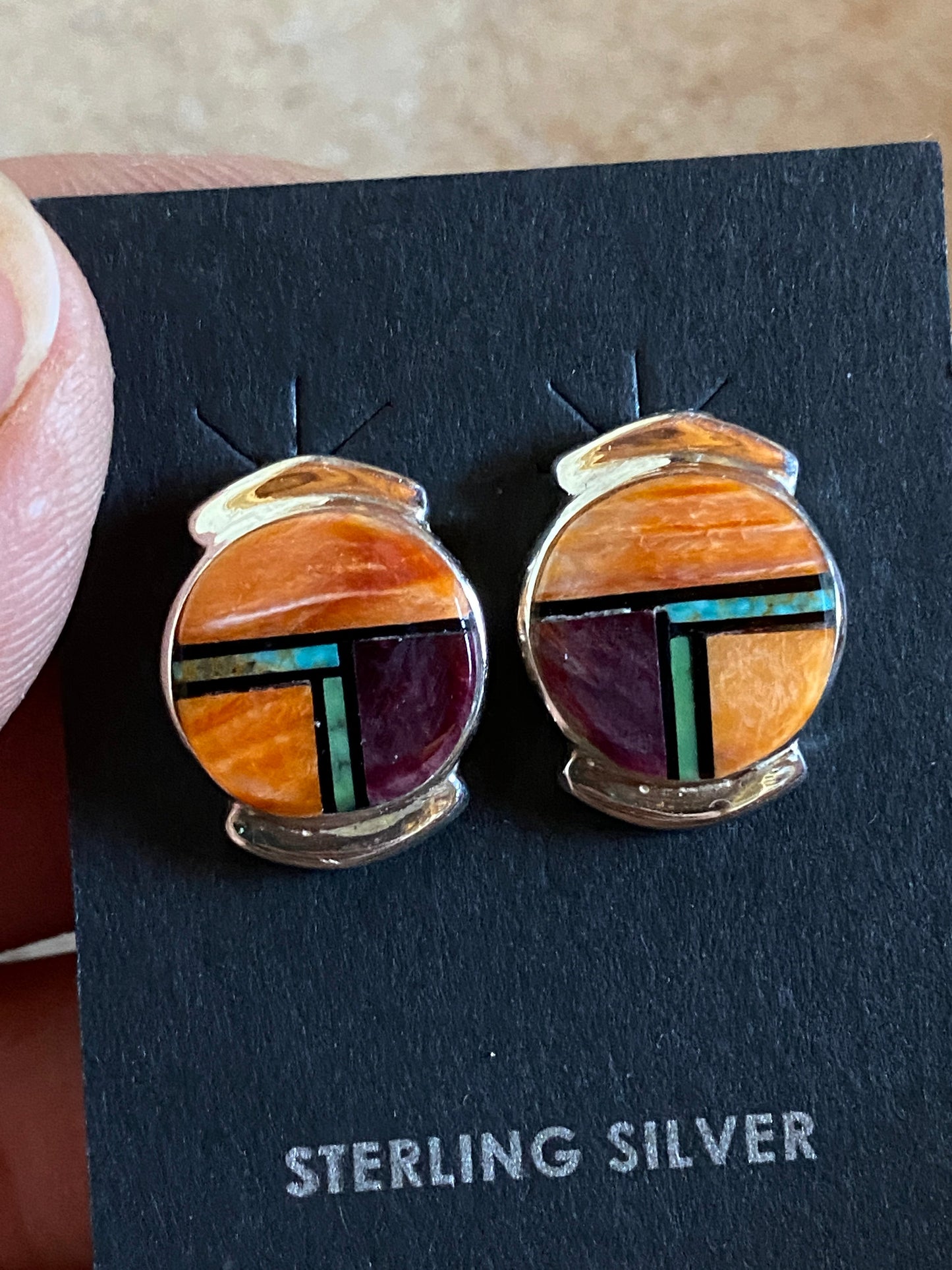 Navajo Orange Purple Spiny Stud Earrings