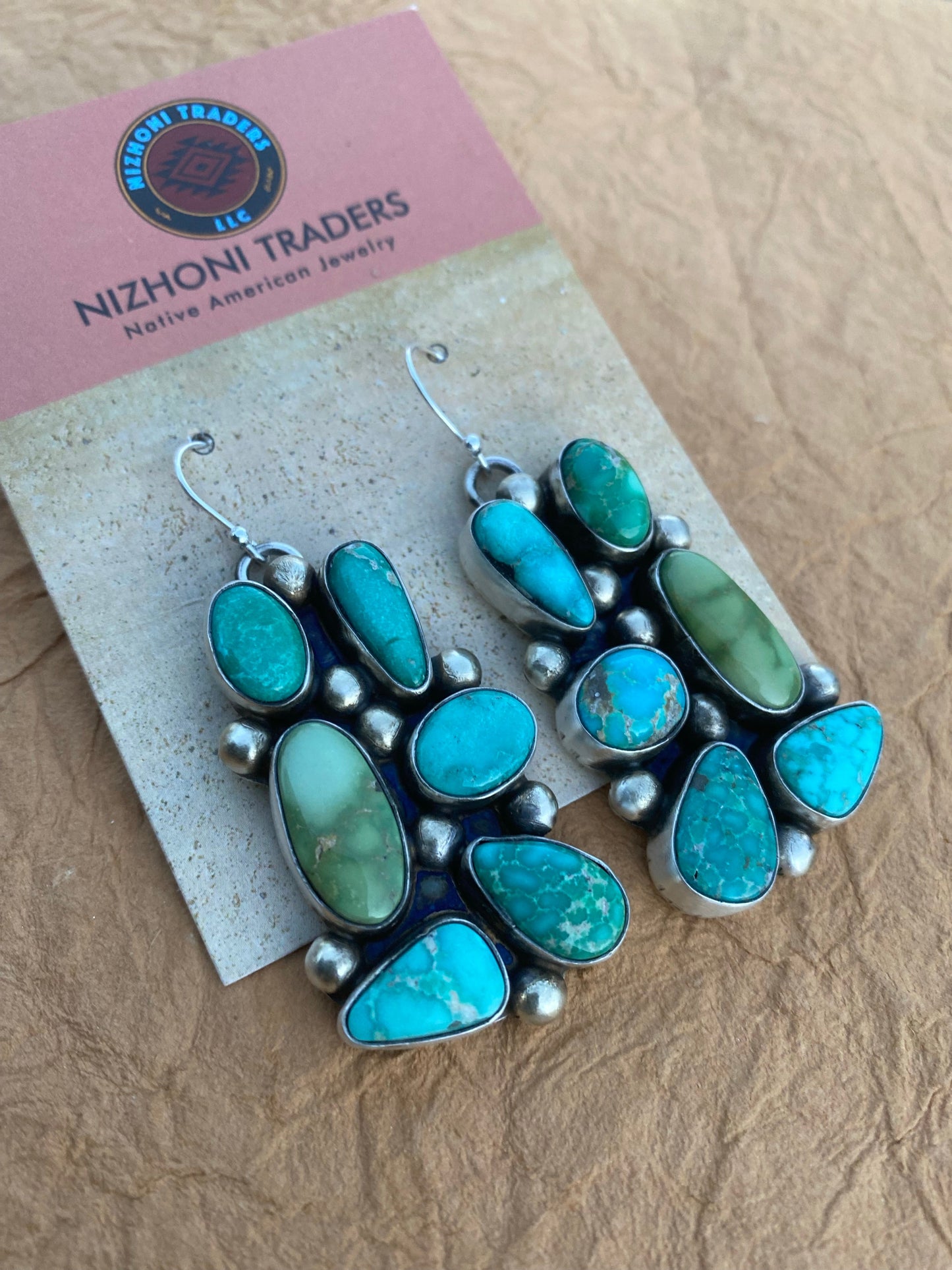 Navajo Rectangular Multi Stone Turquoise Dangles