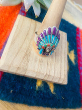 Load image into Gallery viewer, Handmade Sterling Silver &amp; Multi Stone Inlay Indian Chief Ring Size 11.5